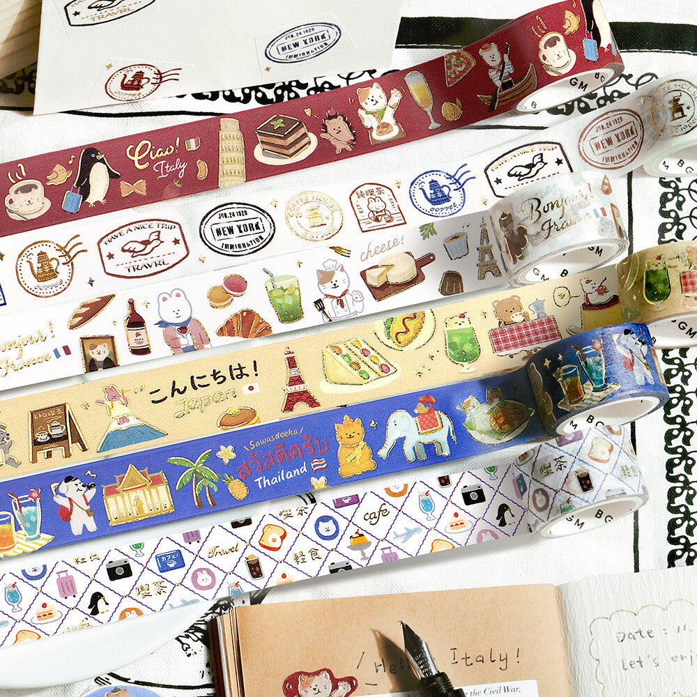 Washi Tape BGM "World Cafe Journey" - Edición Viajes y Café