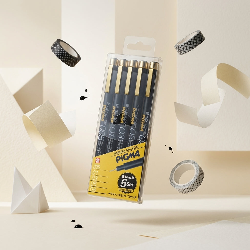 Set de 5 Estilógrafos Sakura Pigma Micron - Tinta Negra Permanente