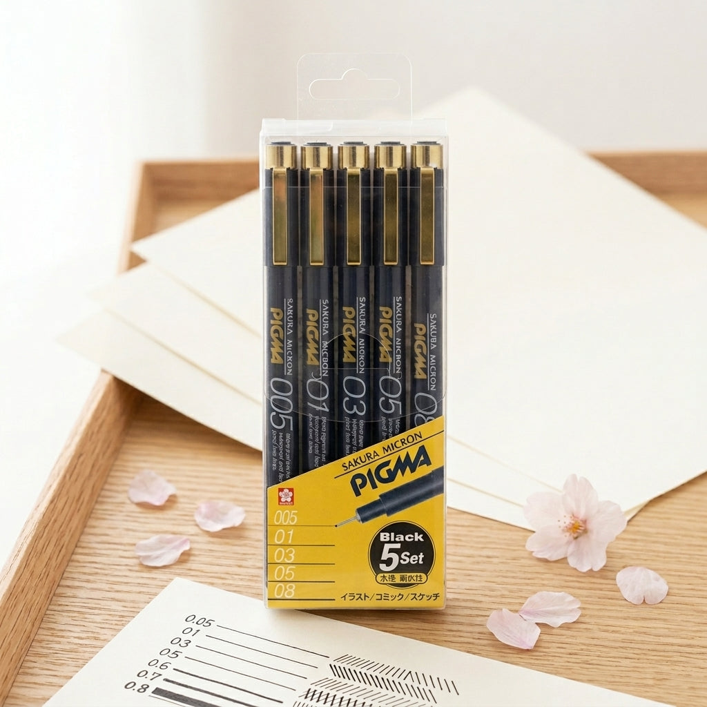 Set de 5 Estilógrafos Sakura Pigma Micron - Tinta Negra Permanente