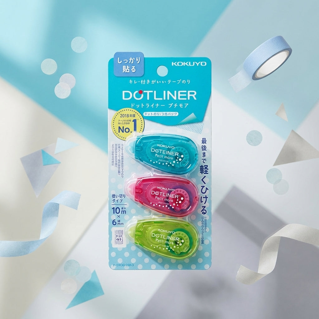 Pegamento en Cinta Kokuyo Dot Liner Petit More - Pack de 3 Unidades