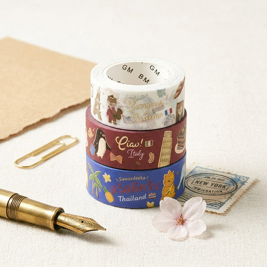 Washi Tape BGM "World Cafe Journey" - Edición Viajes y Café