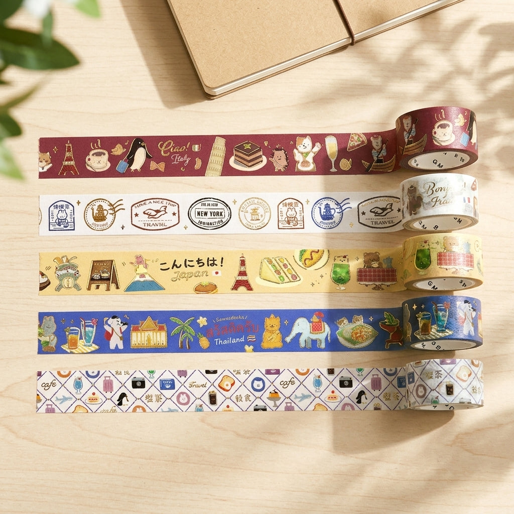 Washi Tape BGM "World Cafe Journey" - Edición Viajes y Café