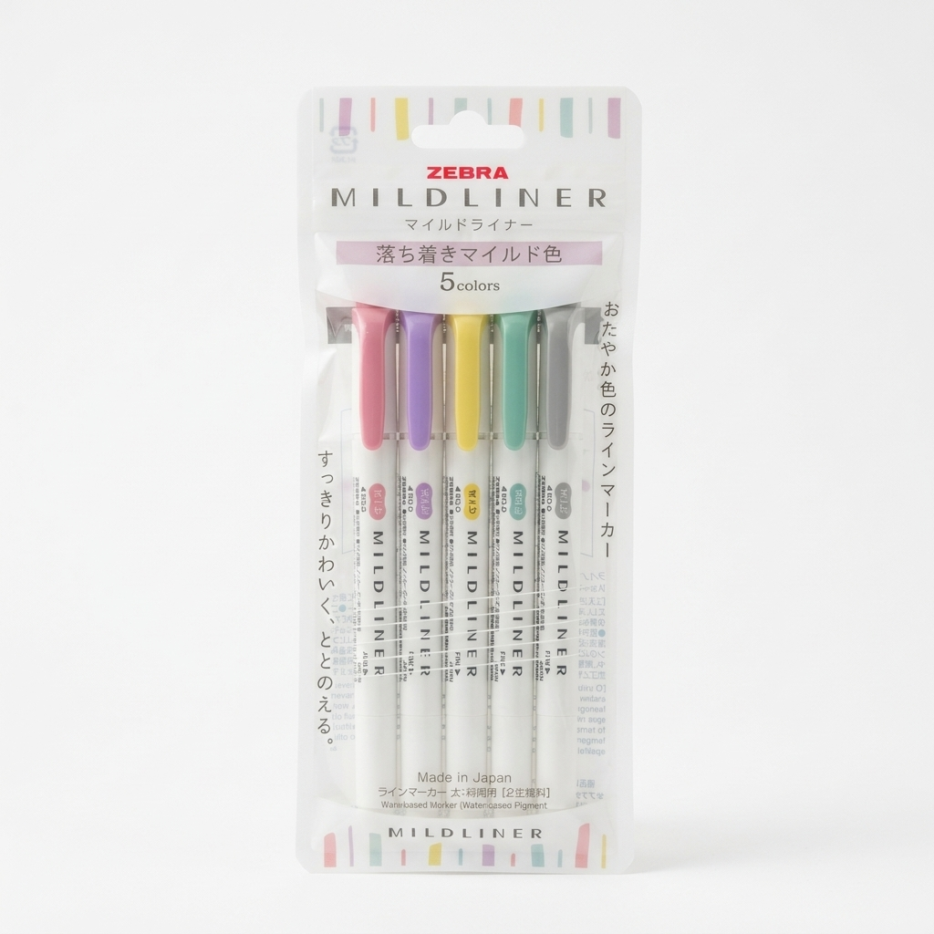 Trazos de los cinco tonos naturales del set Mildliner sobre papel