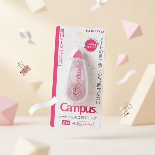 Cinta correctora Kokuyo Campus for A de 6,5 mm, cuerpo transparente con detalles rosa